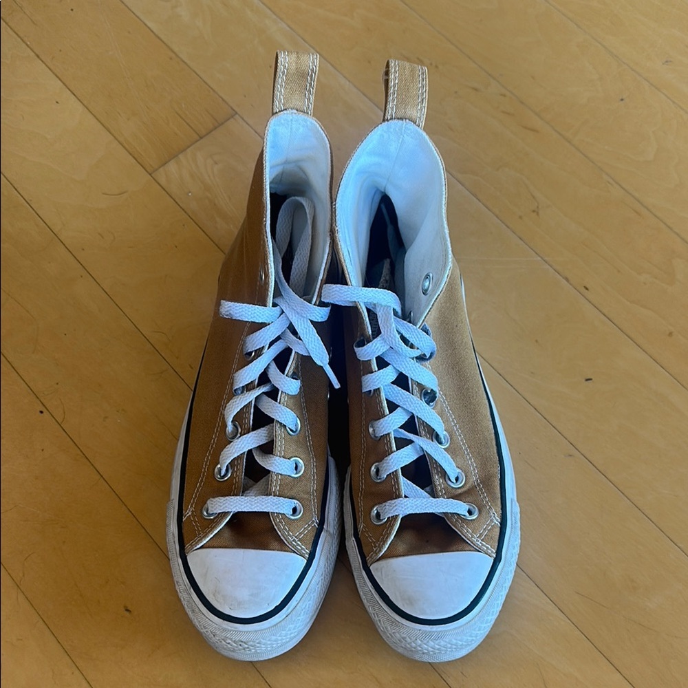 Converse Tan High-Tops with White Accents